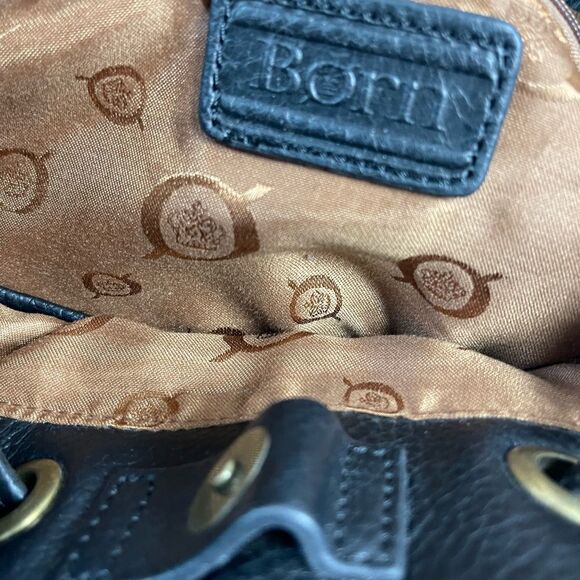 Born leather black shoulder bag drawstring tassels accent side pockets - Picture 10 of 12